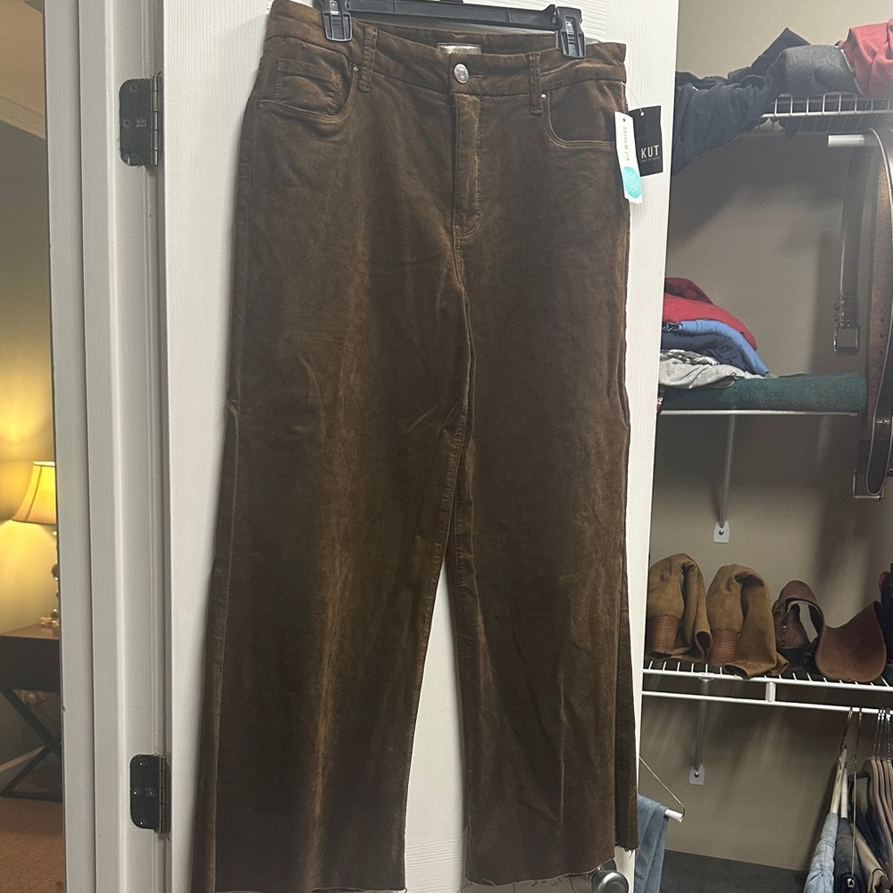 Kut from the Kloth Olive-Brown Wide Leg Corduroy Jeans